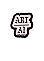 White Art Over AI sticker with black gothic lettering and a thick black border