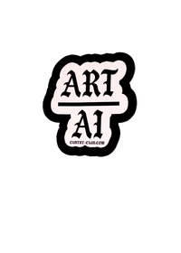 White Art Over AI sticker with black gothic lettering and a thick black border