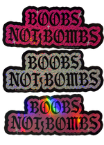 Three Boobs Not Bombs free Palestine stickers in pink glitter, silver glitter and pink holographic