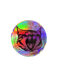 Round holographic Cuntry Club logo sticker with a black screaming cat face
