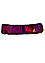 Black XL Punch Nazis sticker with pink holographic lettering