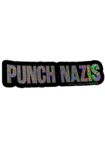 Punch Nazis sticker in multicolor holographic glitter with bold black lettering