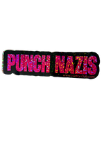 Black Punch Nazis sticker with pink glitter lettering