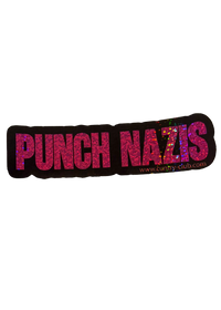 XL Punch Nazis sticker with black lettering on a rainbow holographic background