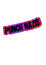 Pink holographic Punch Nazis sticker with bold black lettering