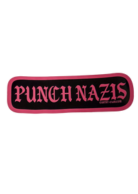 Hot pink Punch Nazis sticker with black gothic lettering and a black border