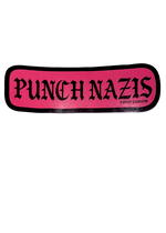 Hot pink Punch Nazis sticker with black gothic lettering and a black border
