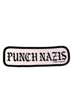 White Punch Nazis sticker with black gothic lettering and a black border