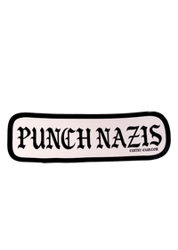 White Punch Nazis sticker with black gothic lettering and a black border